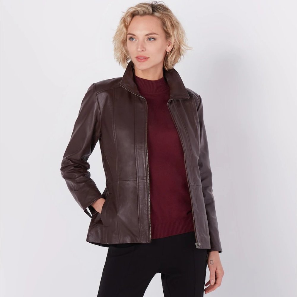 New w/Tags Guillaume Zip Front Leather Jacket Bordeaux- Size XX-Large